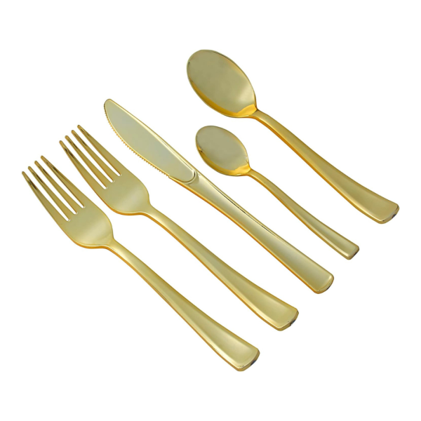 250 Piece Gold Plastic Silverware Set Online now