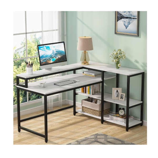 Tribesigns 55  Reversible L Shaped Computer Desk with Storage Shelf Hot on Sale