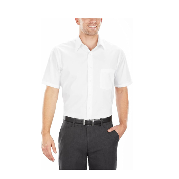 Van Heusen Men’s Regular Fit Poplin Solid Short Sleeve Dress Shirt Cheap