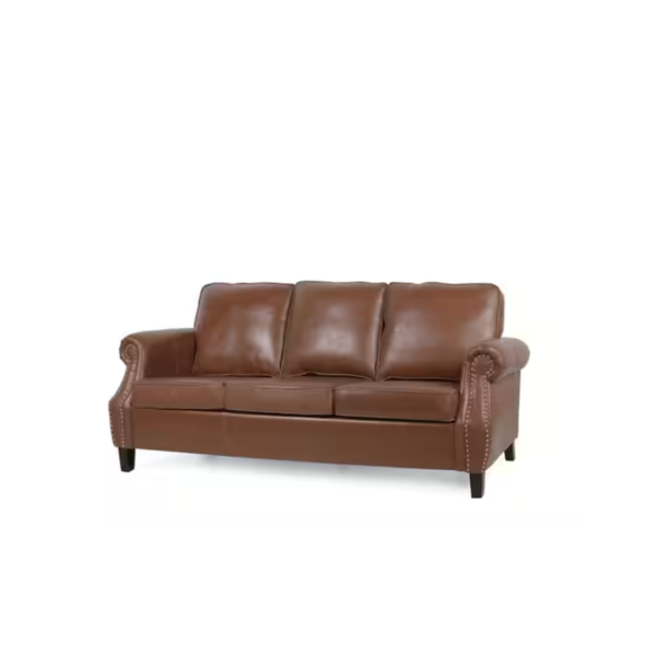 Noble House Amedou 80 in. Rolled Arm 3-Seater Sofa in Cognac Brown Cheap
